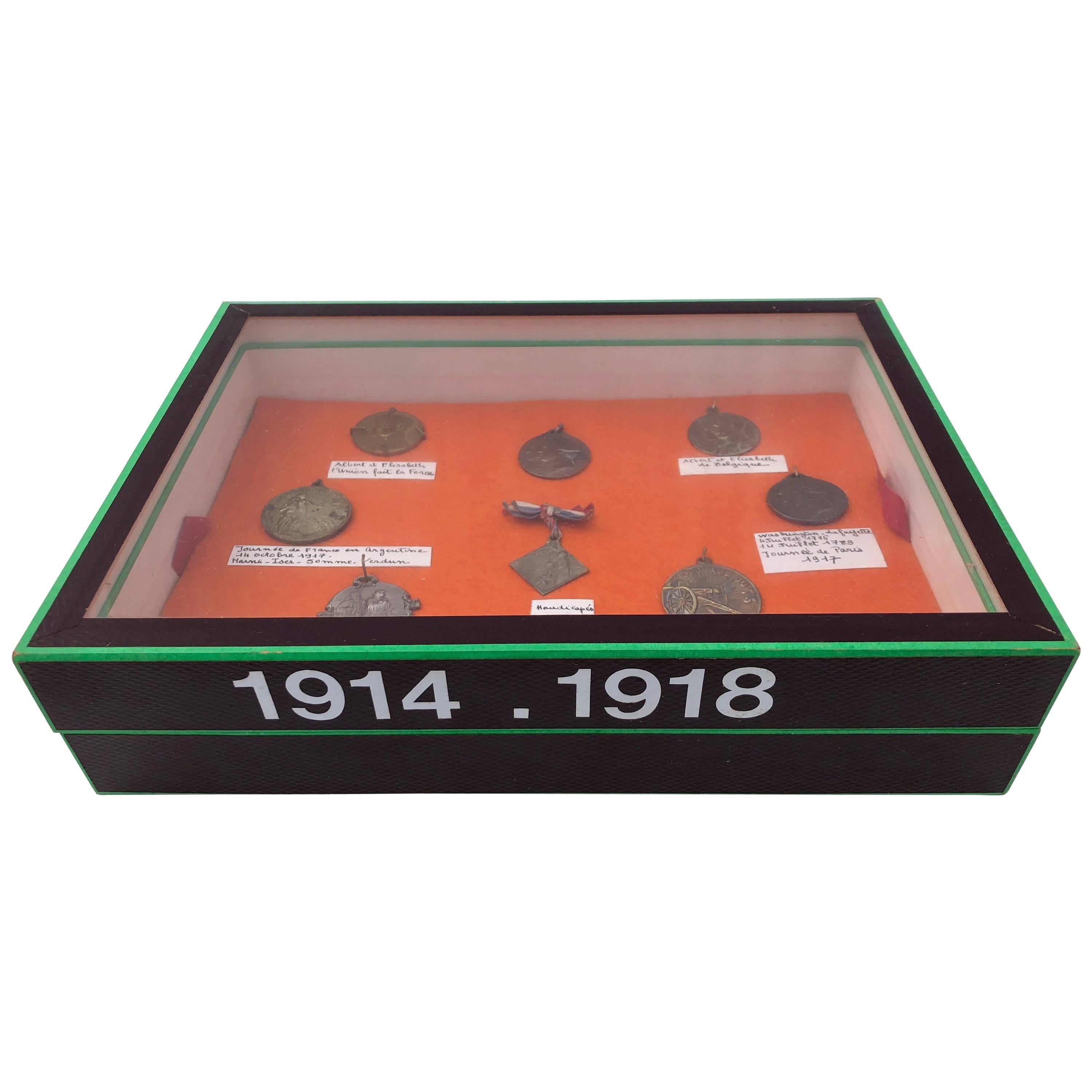 First World War Medals, France and Belgium in a Display Box, Set of Nine For Sale