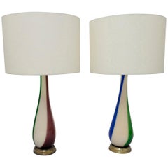 Pair of Striped Murano Table Lamps for Venini