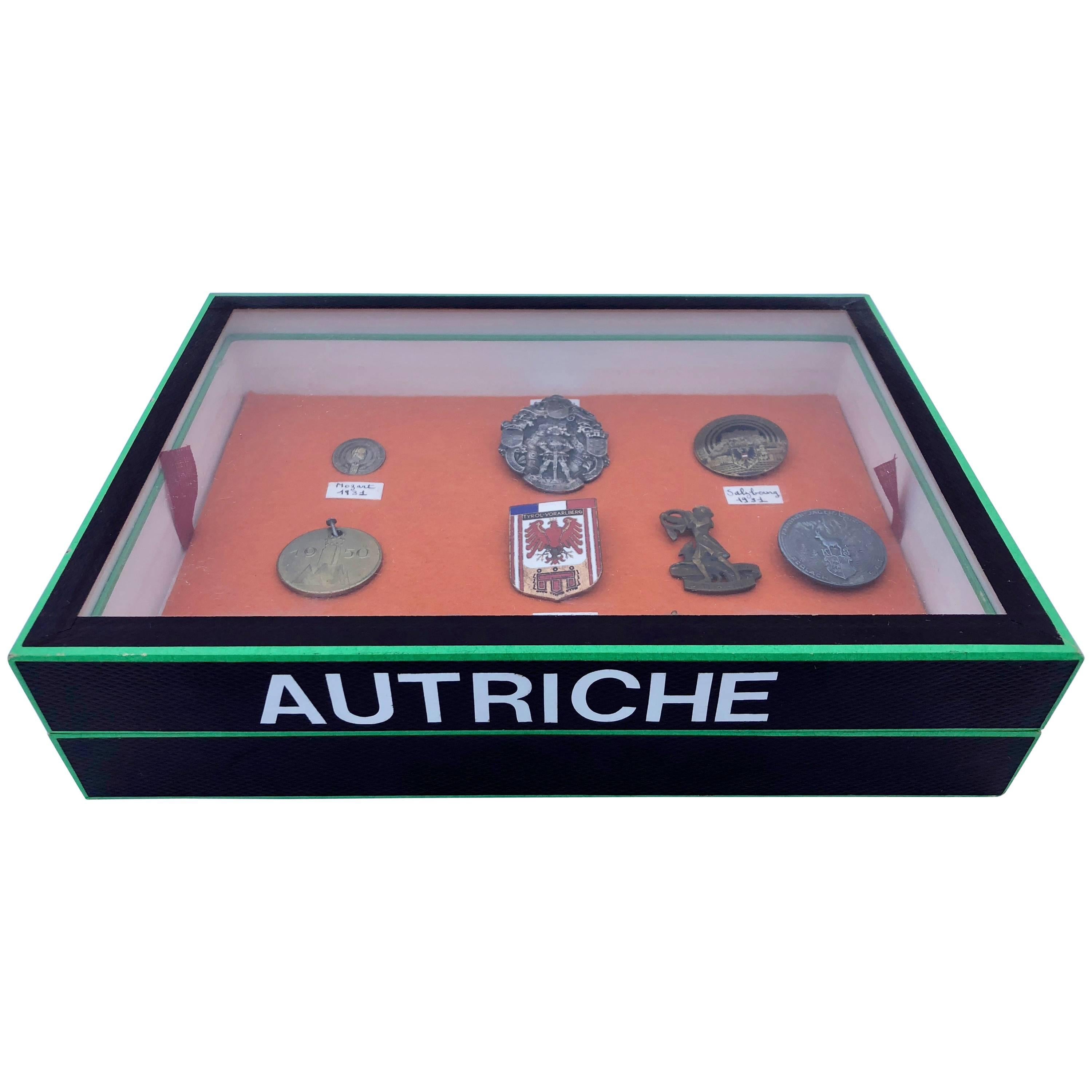 Set of Nine Austrian Commemorative Medals in a Display Box, Mid-20th Century For Sale