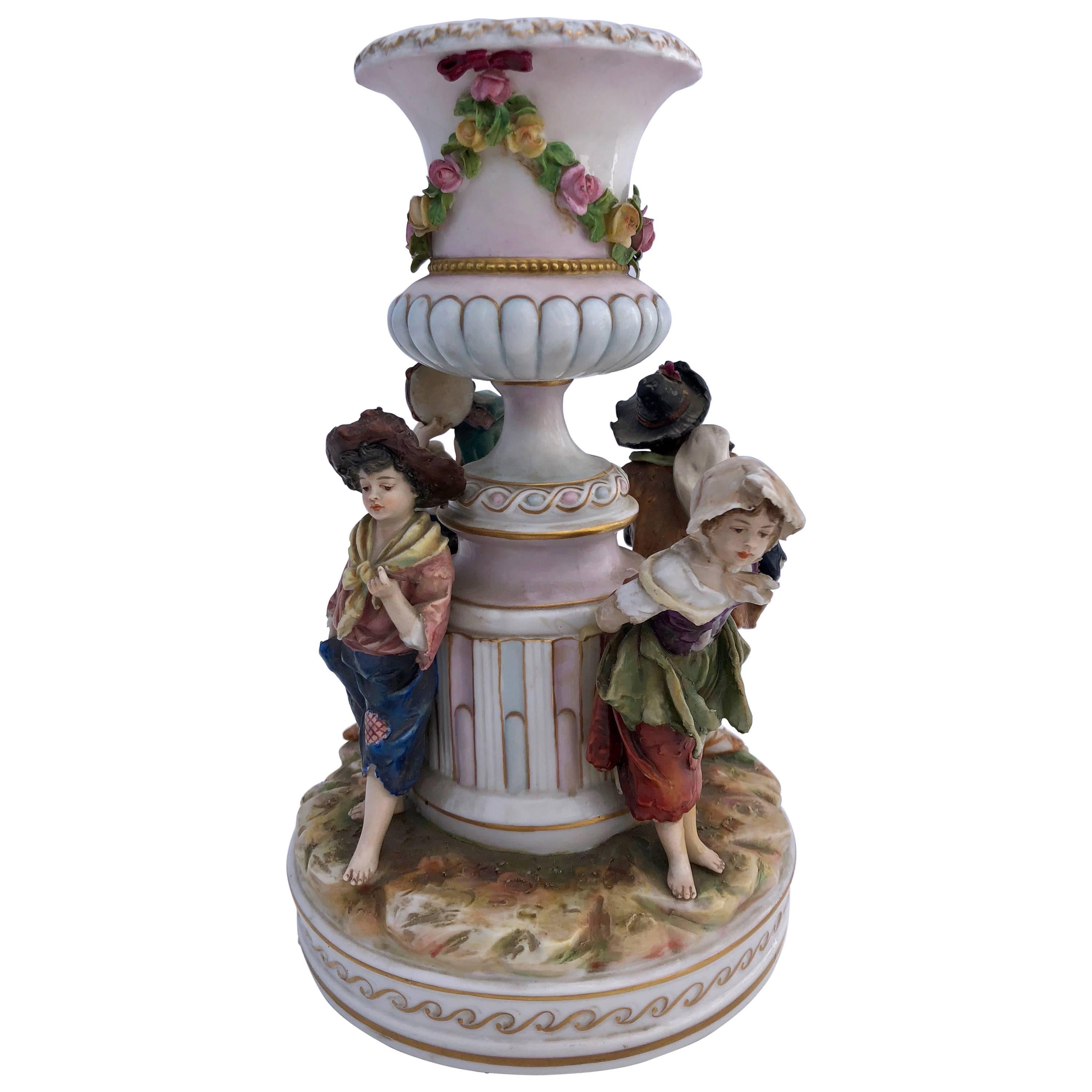 French Antique Saxe Porcelain Figurine Group of Four Children, 1800s For Sale