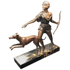 Französische Art Deco Diana Windhund Bronze von Ignacio Gallo Skulptur