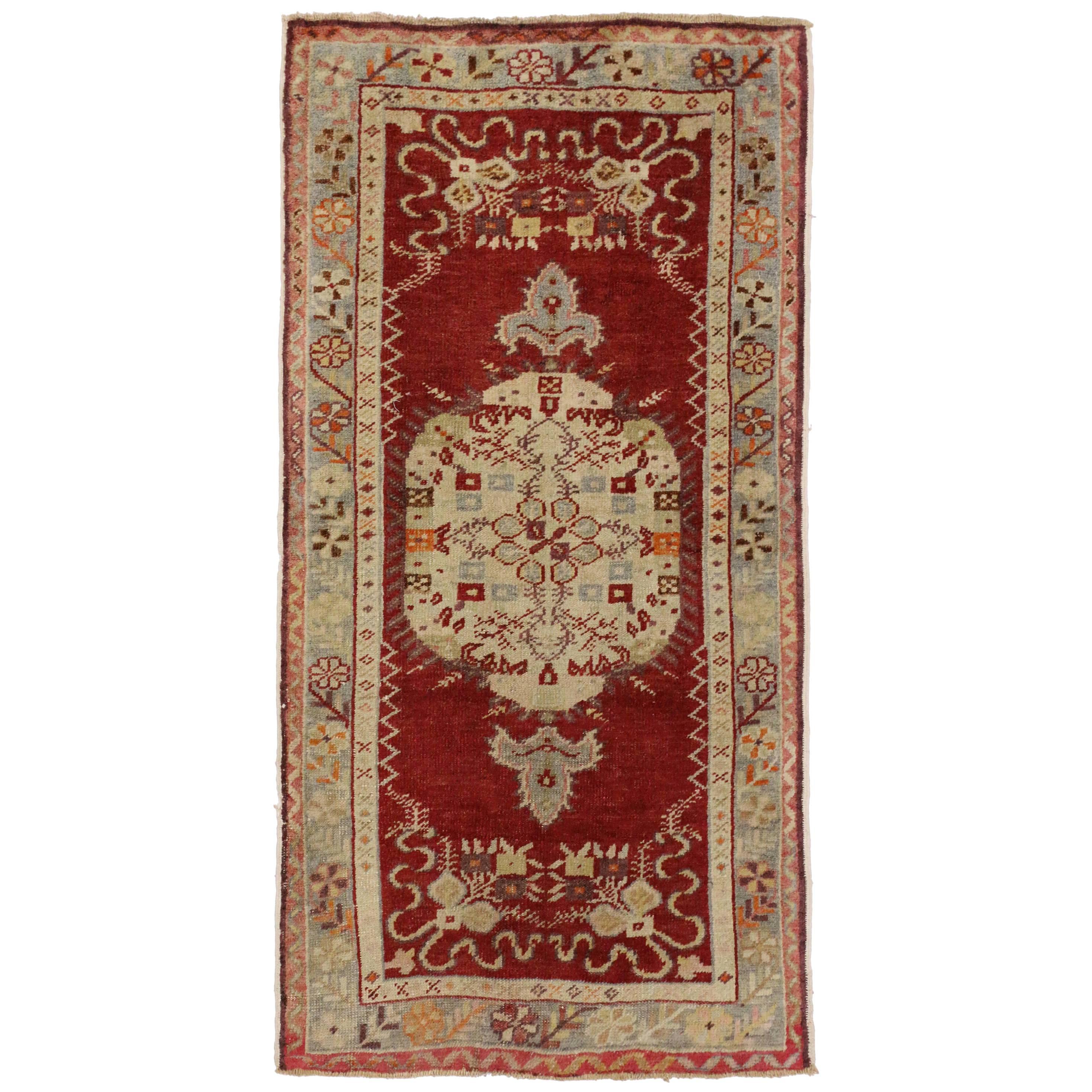 Vintage Turkish Oushak Accent Rug with Jacobean Style