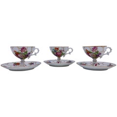 Antique Limoges Bone China Tea Cups with Legs and Saucers, Set of Three, Early 1900s