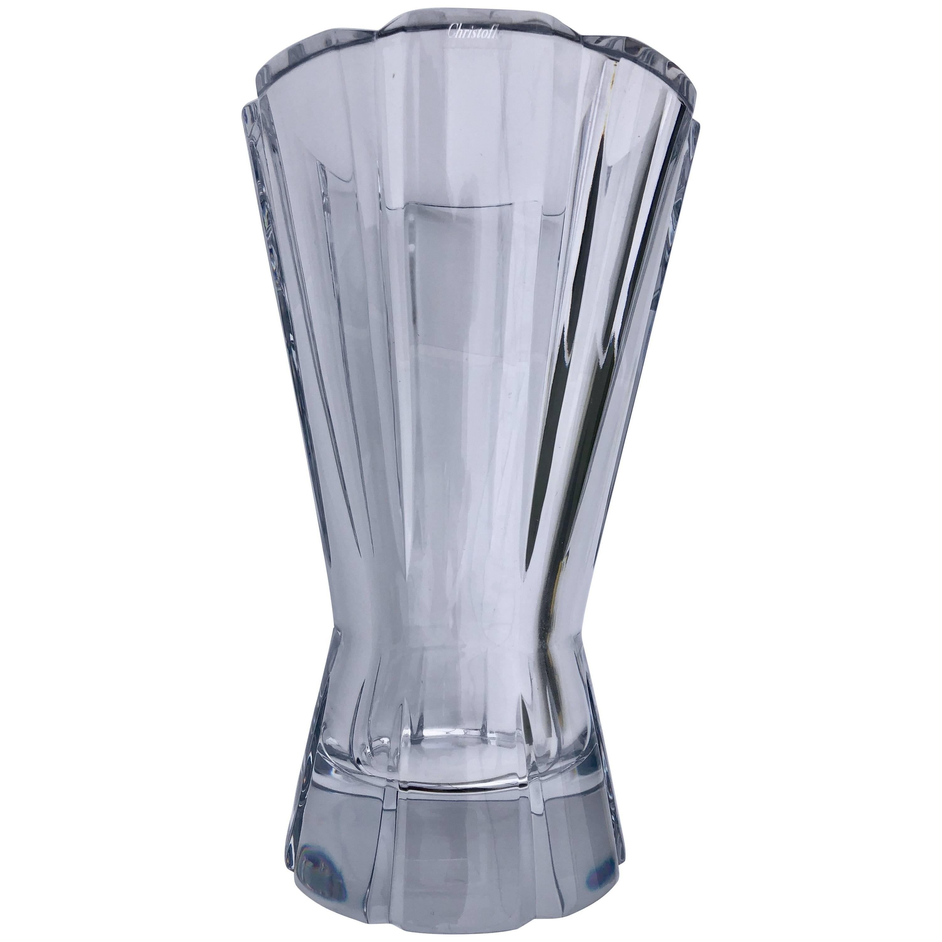 Christofle Cut Crystal Tall Vase Model "Djambe" For Sale