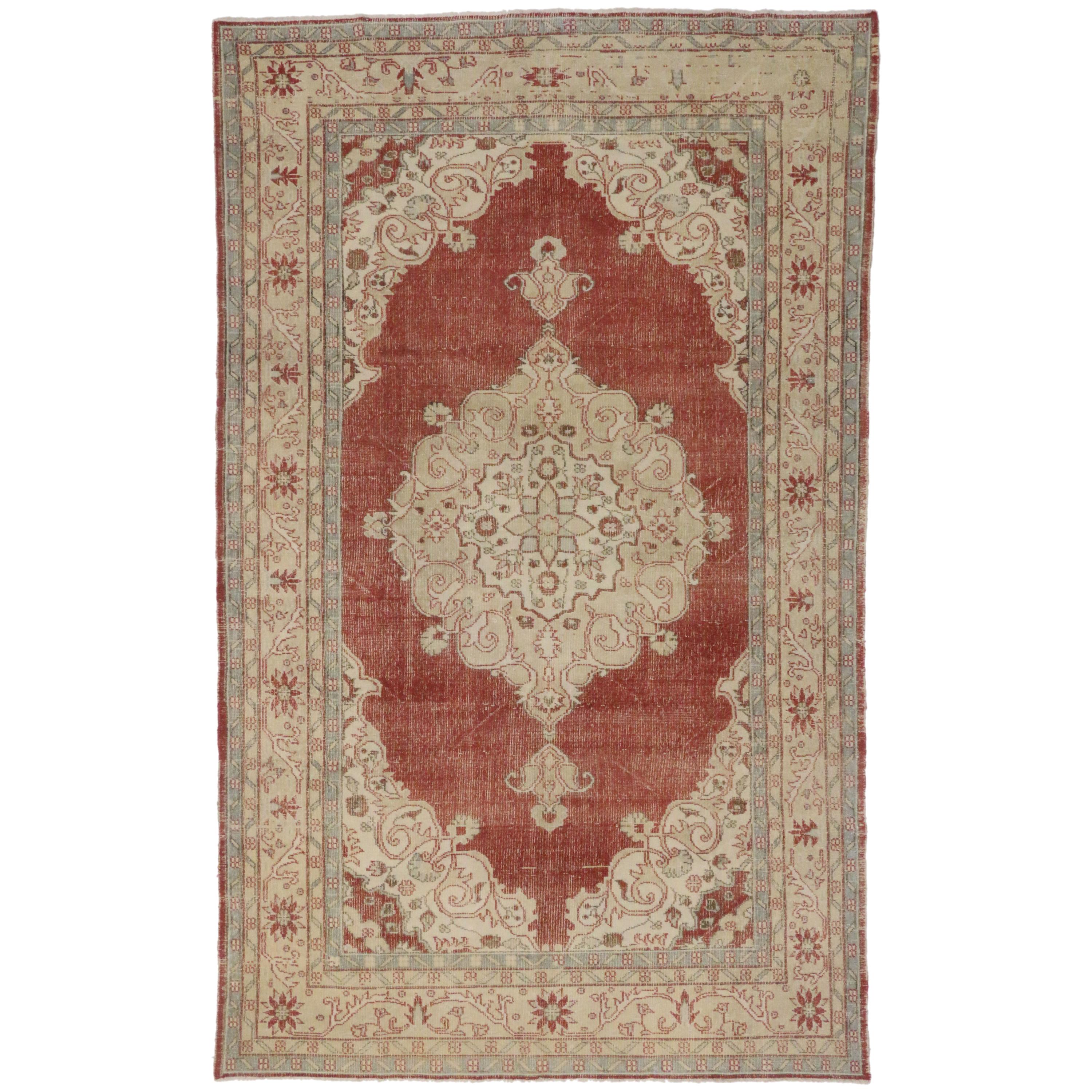 Rustic Style Distressed Turkish Sivas Area Rug For Sale