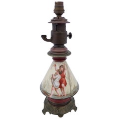 French Antique Porcelain Lamp with Two Hand-Painted Children Scenes, Early 1900s