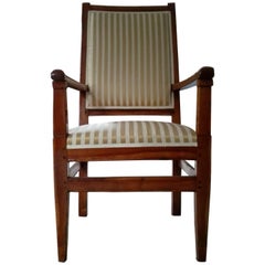 18th Century Empire Restored Polished Cherrywood Armchair Upholstered Covered