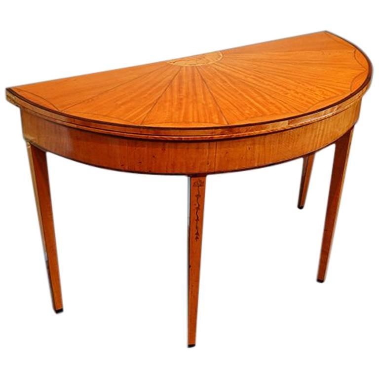 George III Satinwood Large Demilune Card-Table For Sale