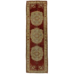 Distressed Retro Turkish Oushak Runner with French Provincial and Rococo Style