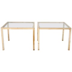 Pair of Brass Side Tables with Clear Glass Tops