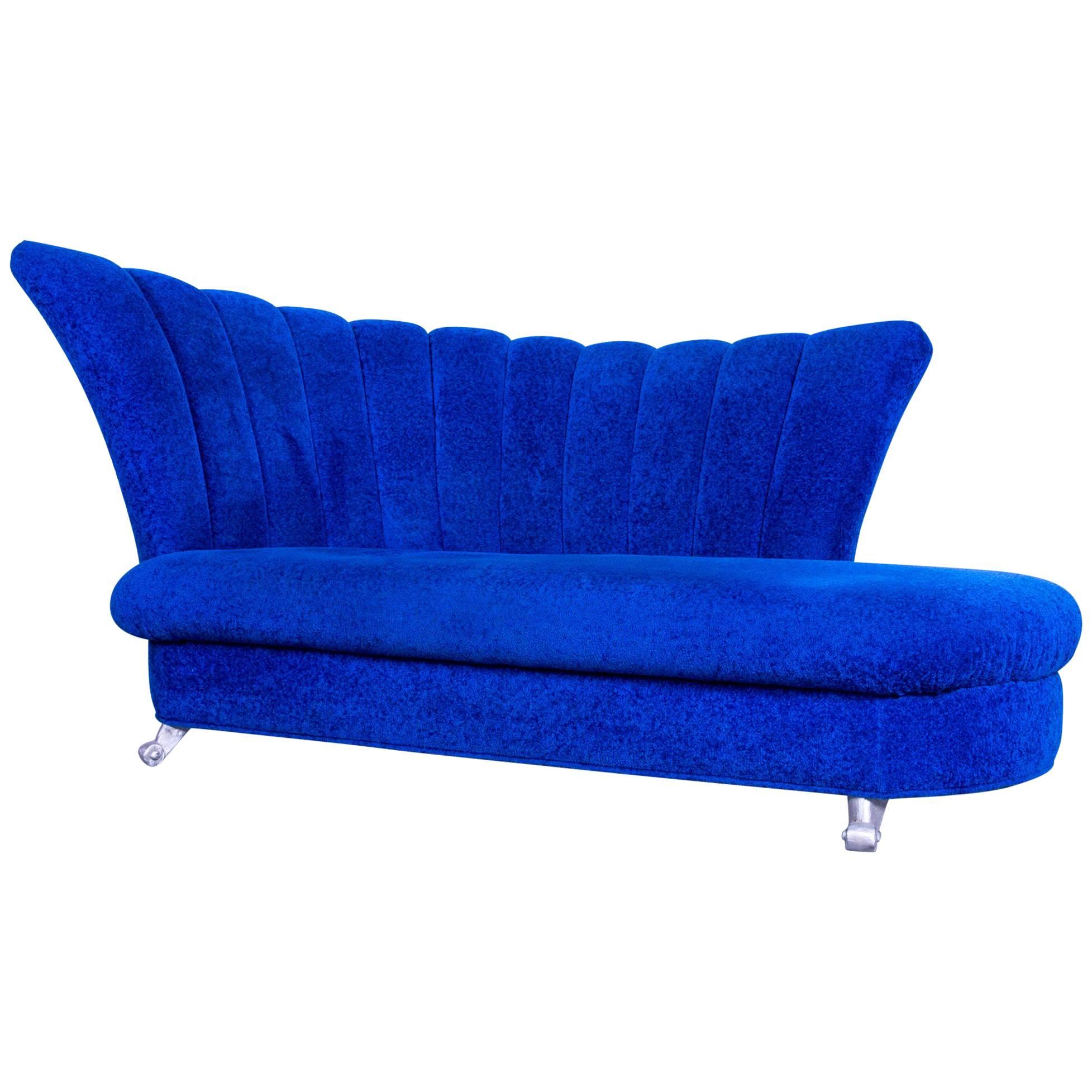 Bretz Designer Sofa Fabric Blue Two-Seat Couch Chaise Longue