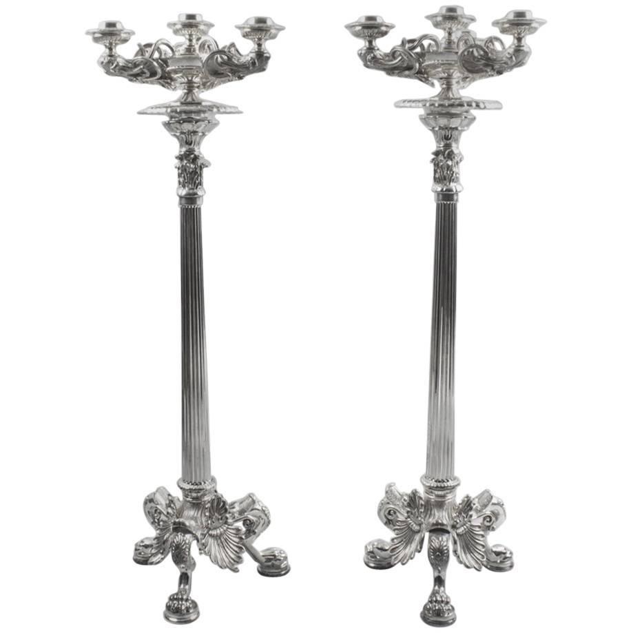 Large Pair of Elegant Silver Plated Neoclassical Candelabra, 20th Century