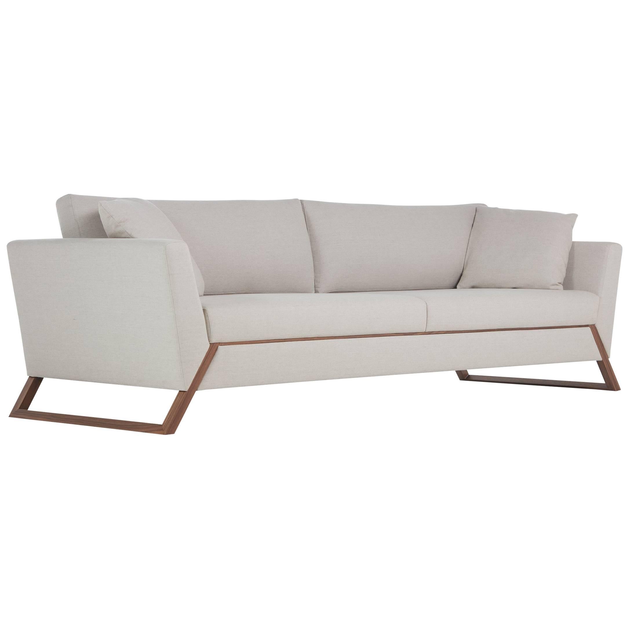Mantiqueira Brazilian Contemporary Wood Upholstered Sofa by Lattoog