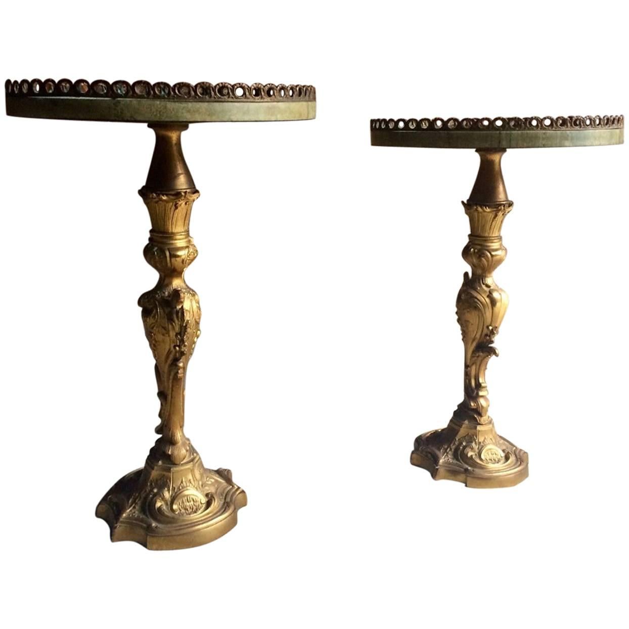 French Rococo Light Tables Side Tables Brass Marble Topped, 20th Century