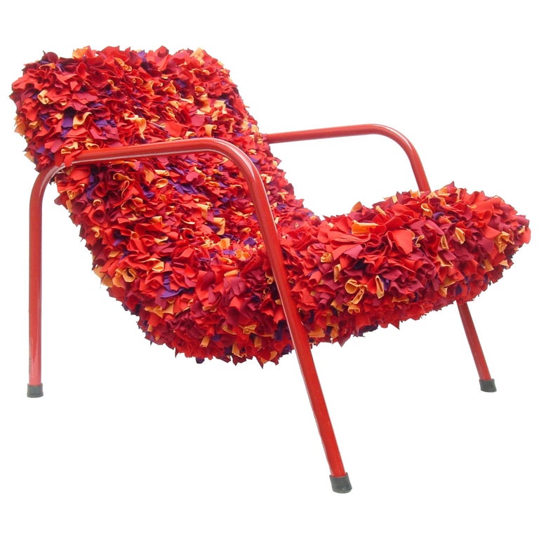 Emilia Brazilian Contemporary Metal and Recycled Colored Fabric Seat Easychair