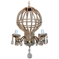 Wonderful Vintage Italy Gilt Beaded Crystal Hot Air Balloon Chandelier Fixture