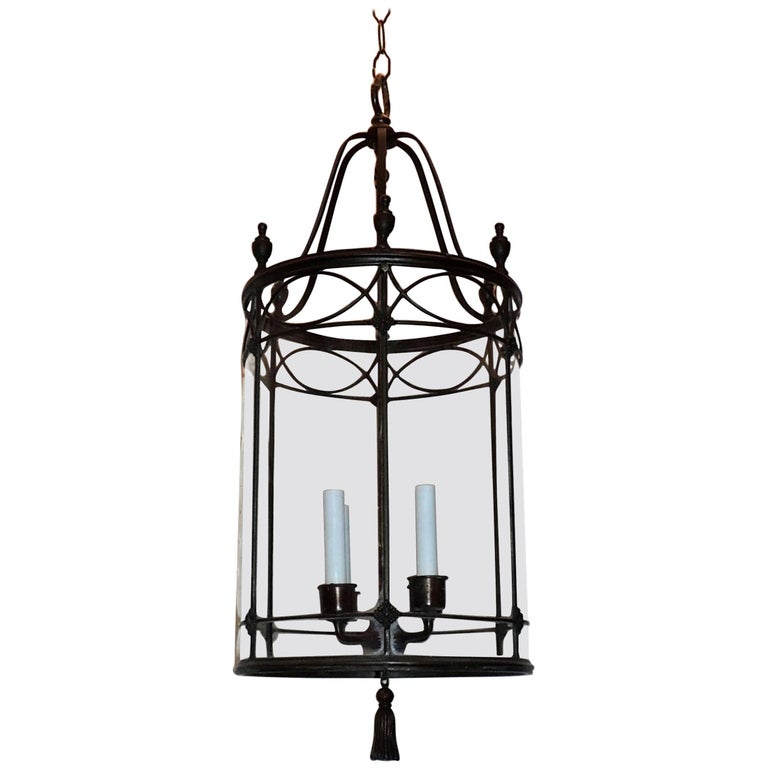 Bronze Panel Round Bent Glass Lantern FourLight Caldwell Urn Fixture