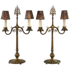Pair of Bronze Candelabra Style Buffet Lamps by Oscar Bach