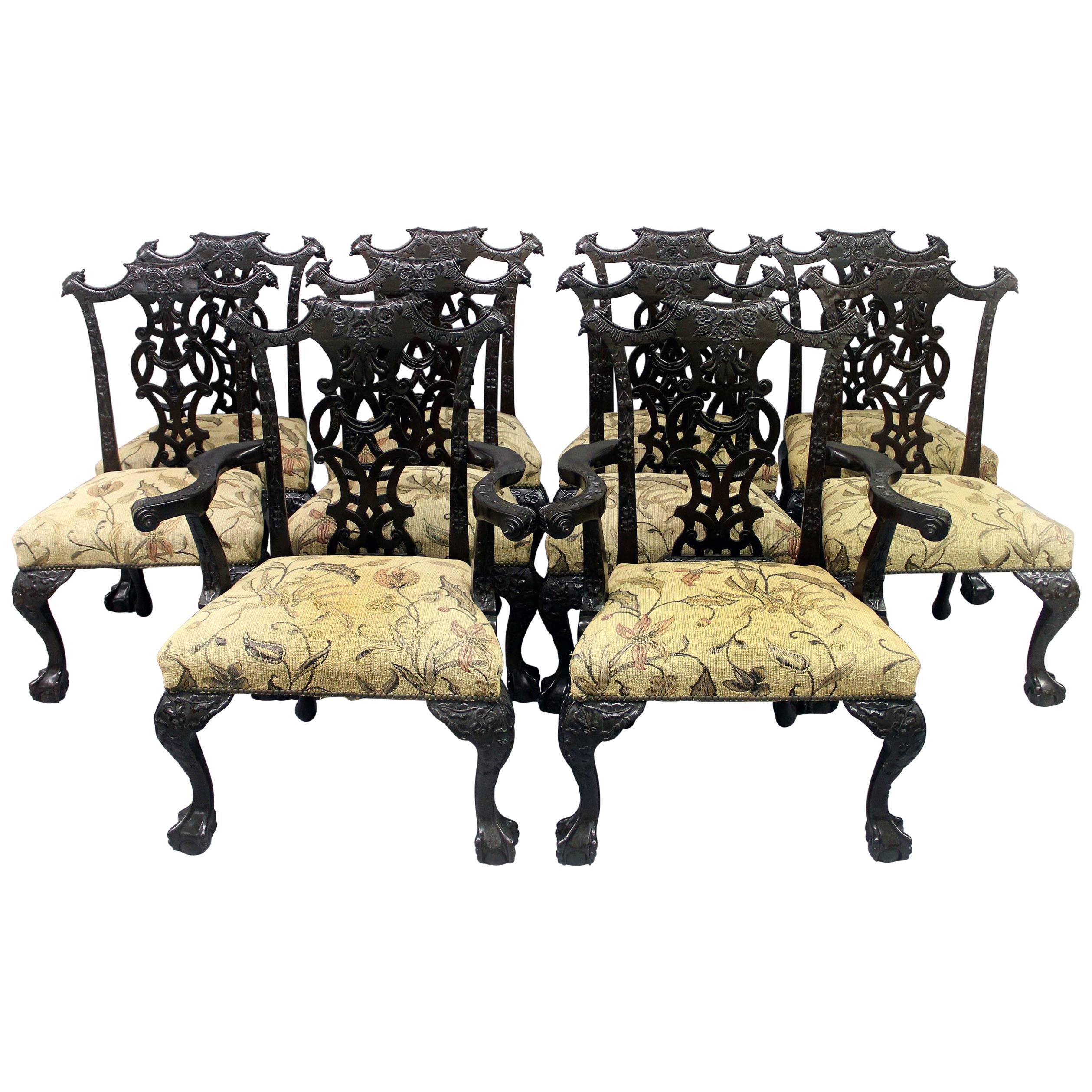Fine Set of Ten Late 19th Century Chippendale Style Dining Chairs