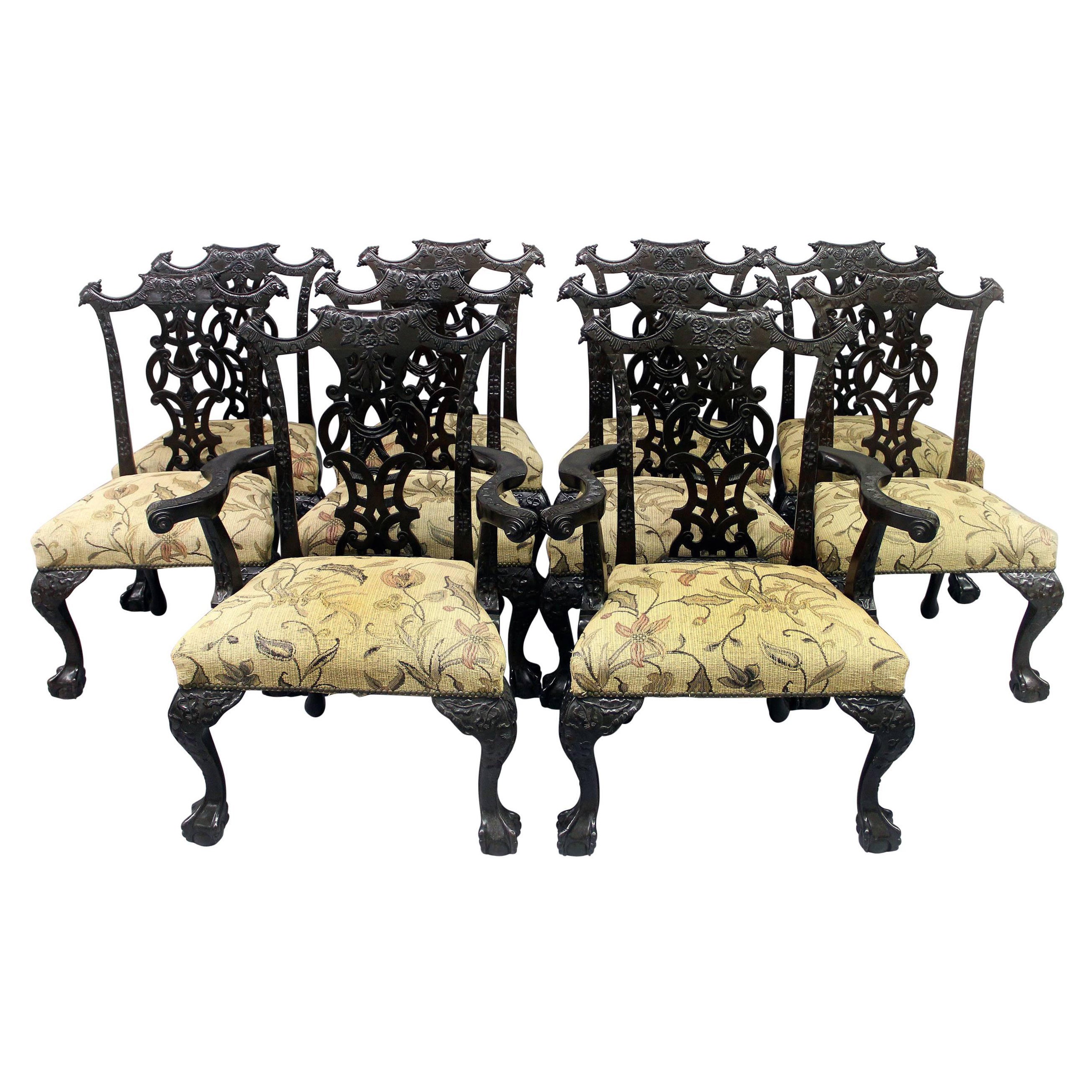 Fine Set of Ten Late 19th Century Chippendale Style Dining Chairs