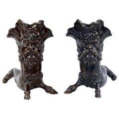 Pair of Horn-Shaped Mirror Image Continental 19th Century Bronze Centaurs