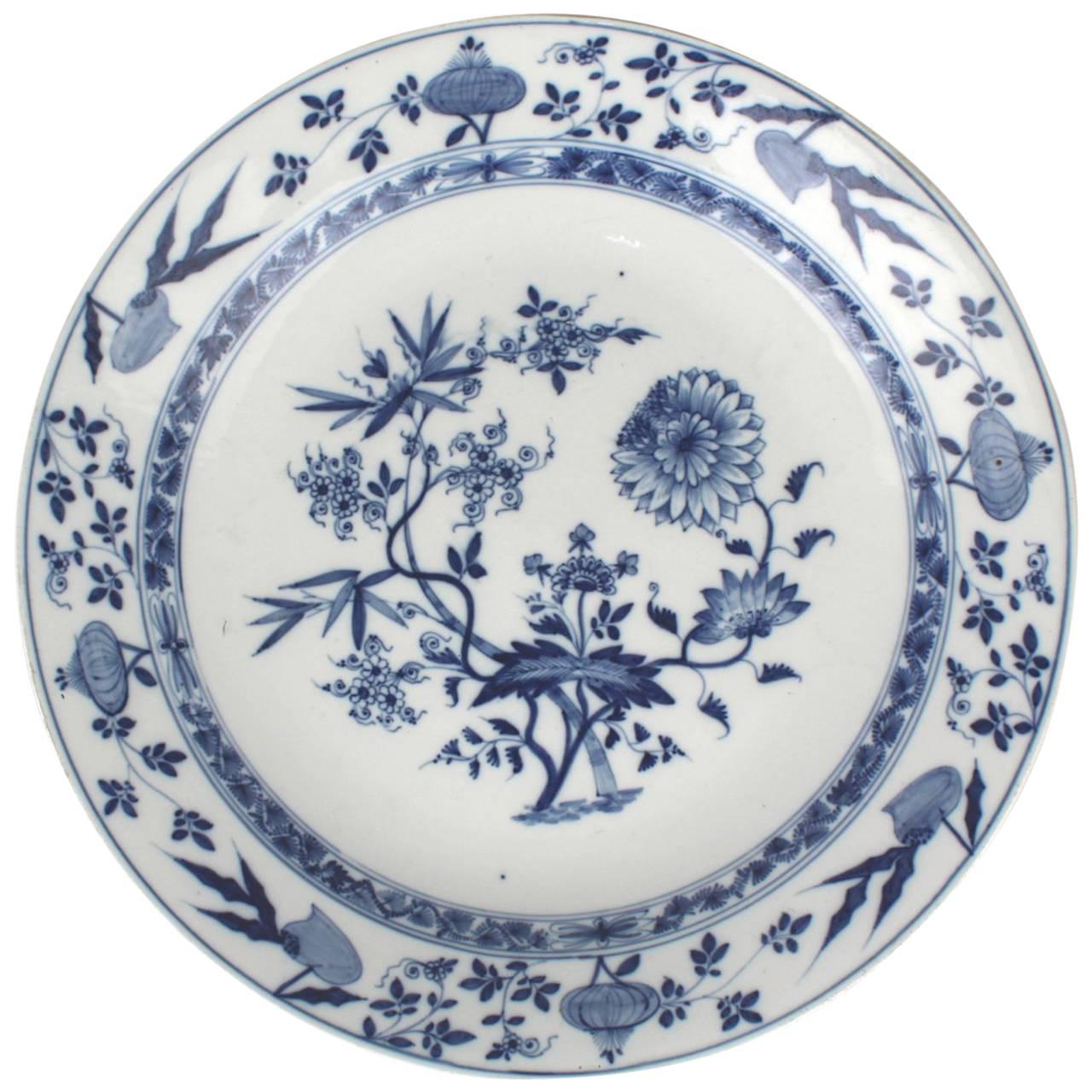 Large Antique Meissen Marcolini Period Blue Onion Pattern Porcelain Charger