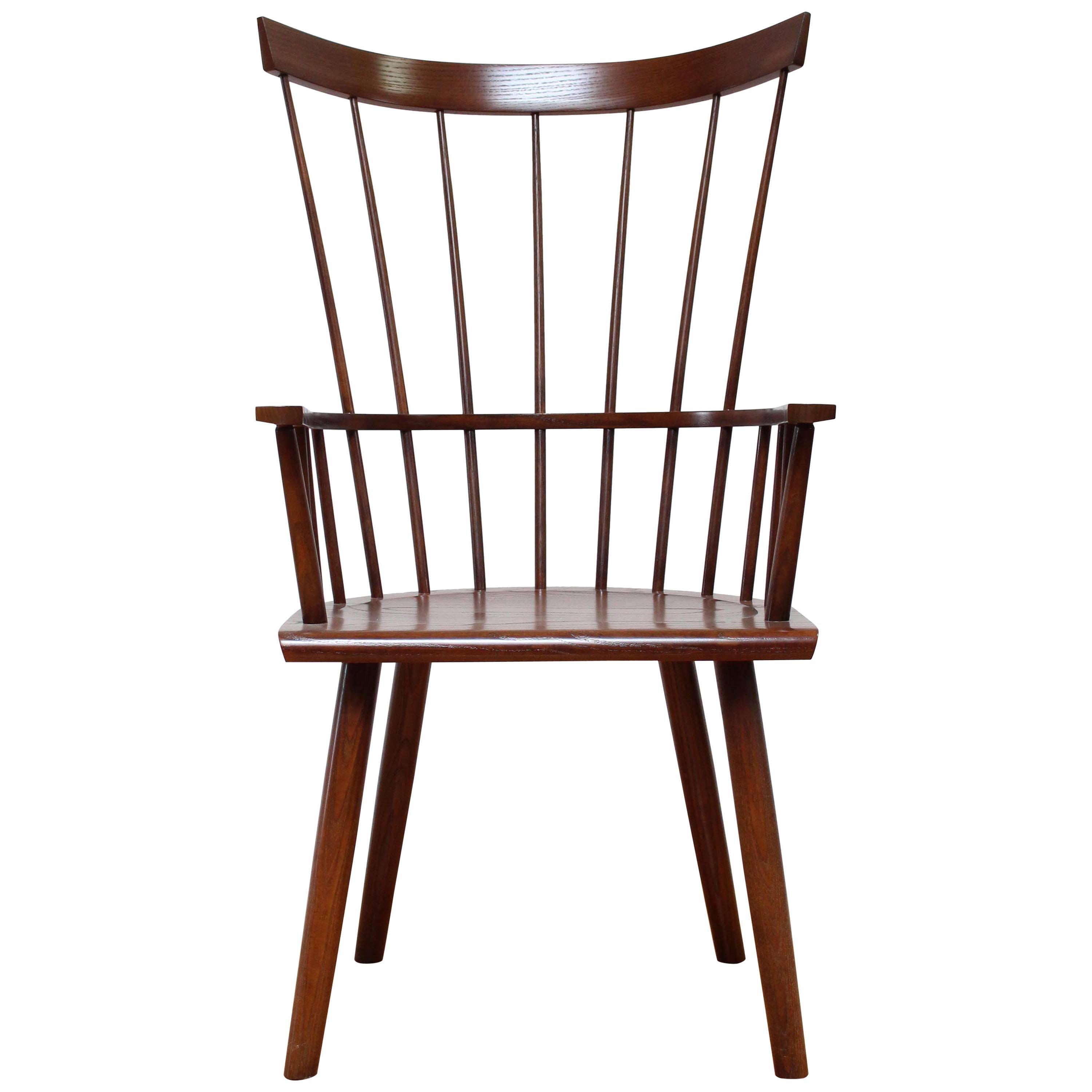 Walnut Stained American Modern Windsor Colt High-Back Armchair by O&G Studio