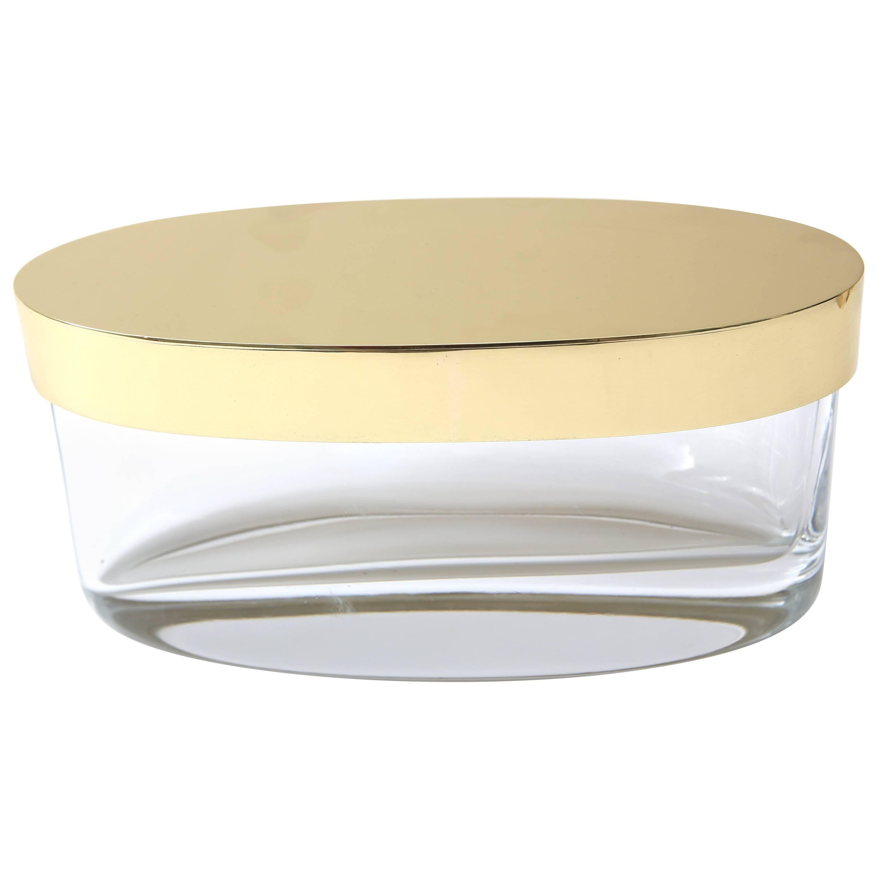 Oval-Form Lidded Box in Crystal and Brass