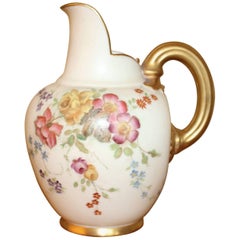 Late Victorian Small Royal Worcester Painted and Gilded Blush Jug