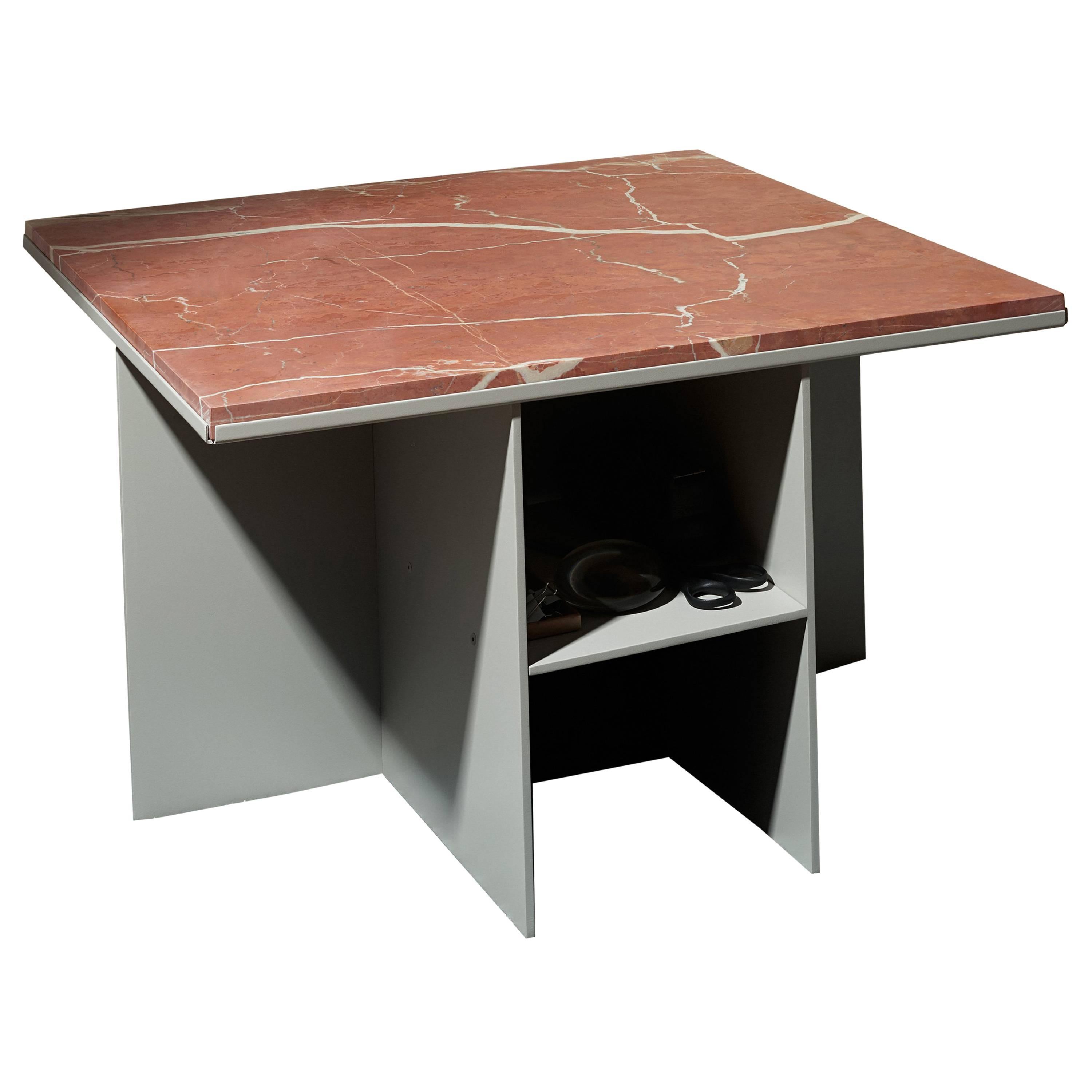 Contemporary Uniform Aluminium Coffee Table in Silk Grey and Pink Red Marble
