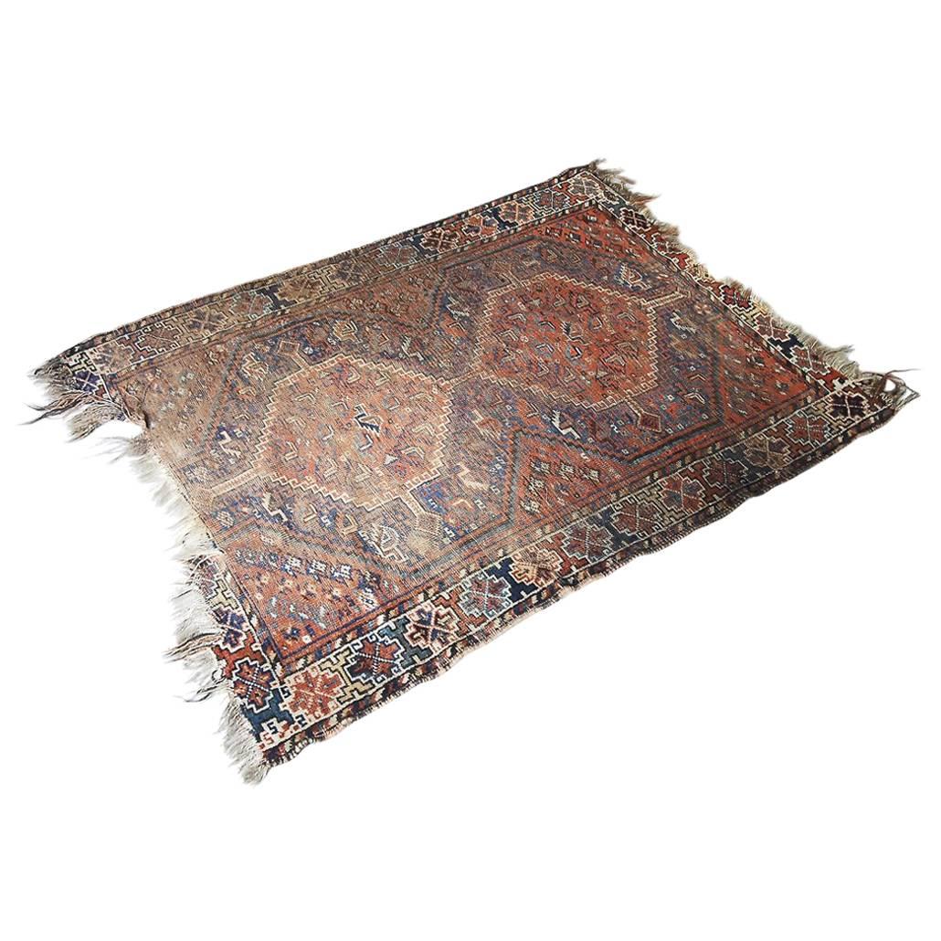 Antique Persian Handwoven Shiraz Carpet, 1850s For Sale