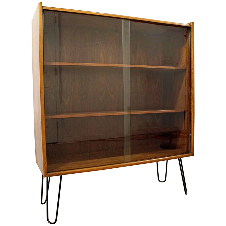MidCentury Modern Walnut Bookcase on Hairpin Legs at 1stDibs
