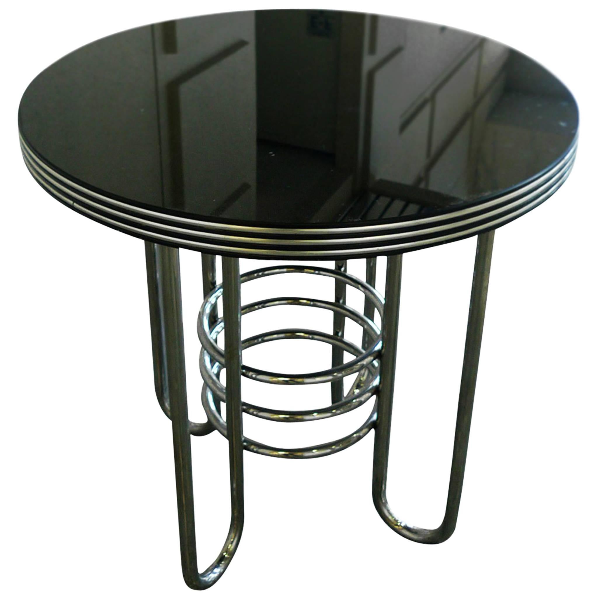 Art Deco Chrome and Black Glass Occasional Table in the Style of Gilbert Rohde