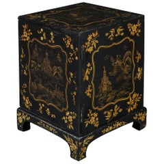 Early 19th Century Regency Period Black and Gilded Chinoiserie Table Cabinet