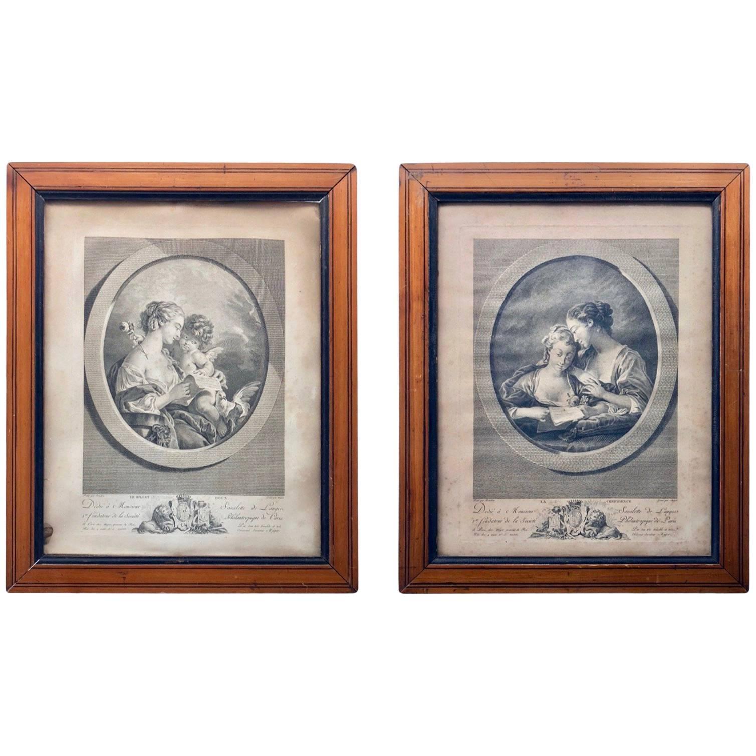 Two Framed French Etchings by Francois Boucher, for Savalette de Langes, 1700s For Sale
