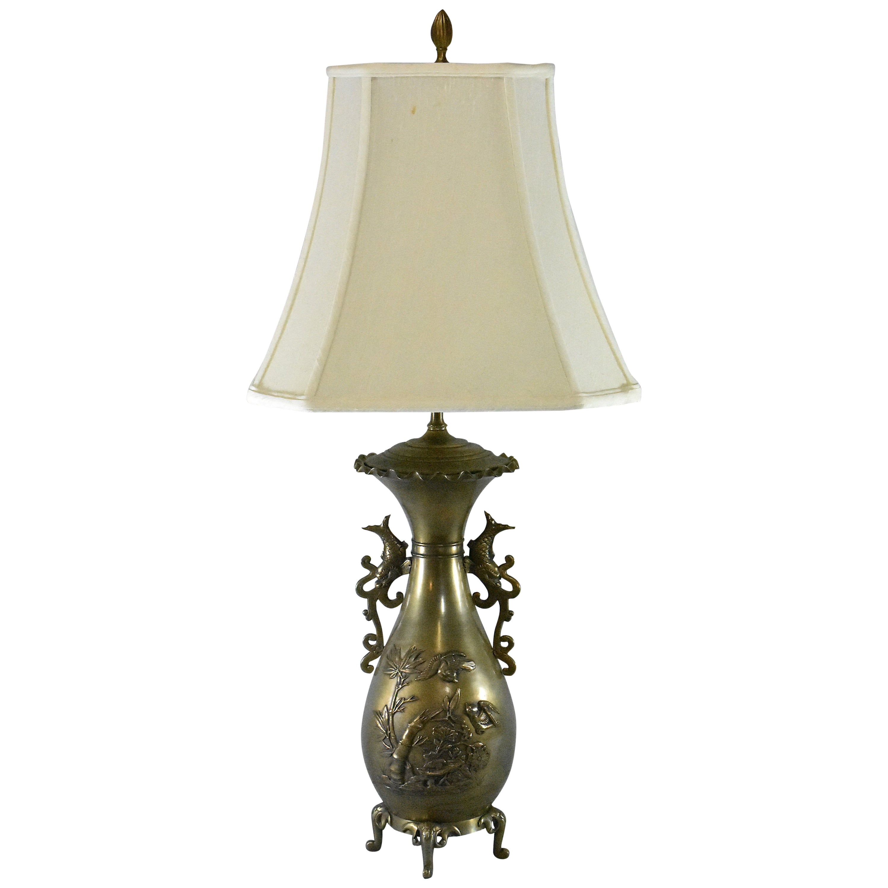 Asian Style Wood and Brass Table Lamp For Sale at 1stDibs