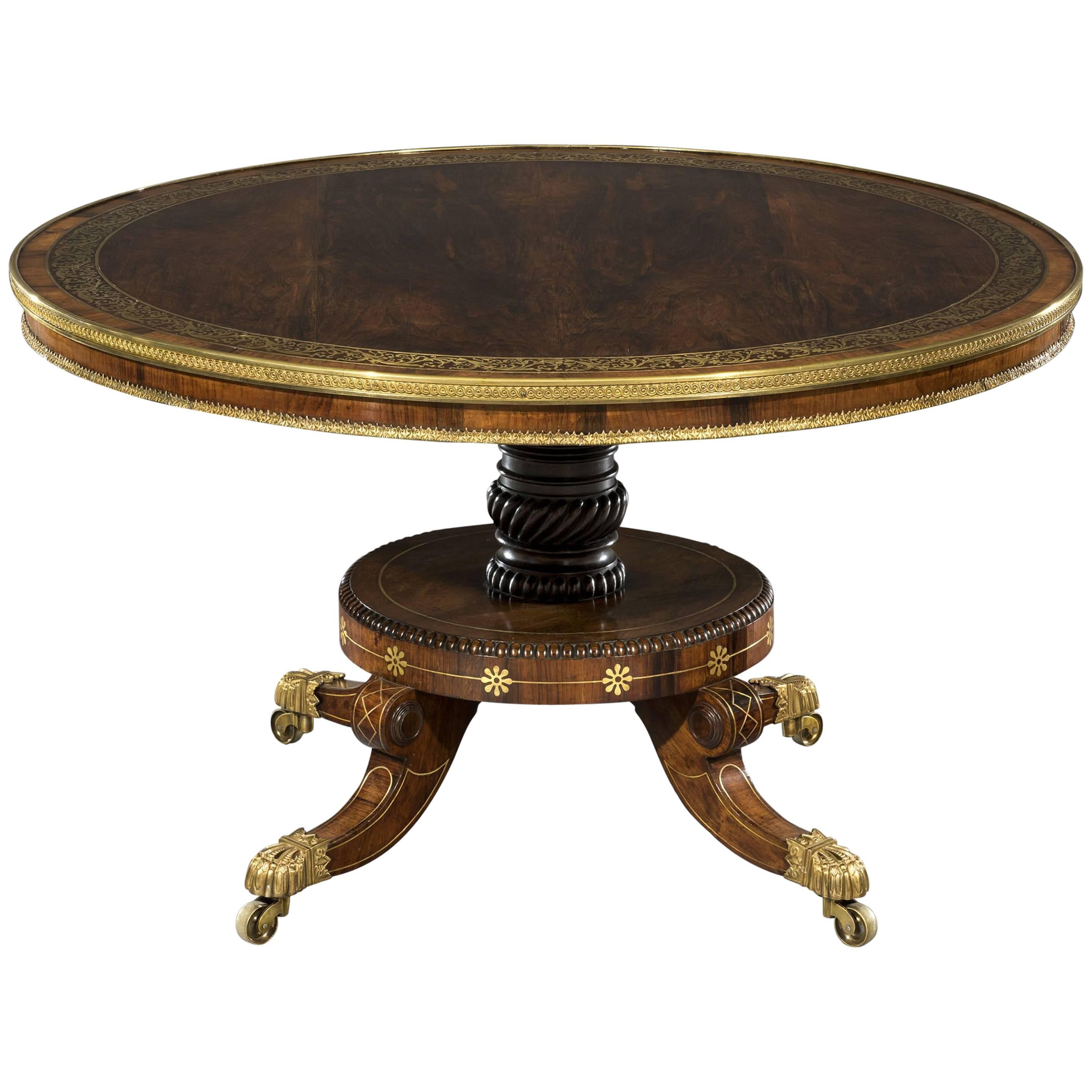 Magnificent Regency Period Rosewood Brass Inlaid and Ormolu Mounted Centre Table For Sale