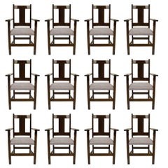 Set of 12 American Mission Oak Dining Arm Chairs