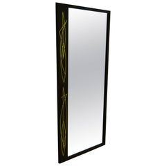 Vintage 1950s Black Mirror with Inlays and Edgy Pattern