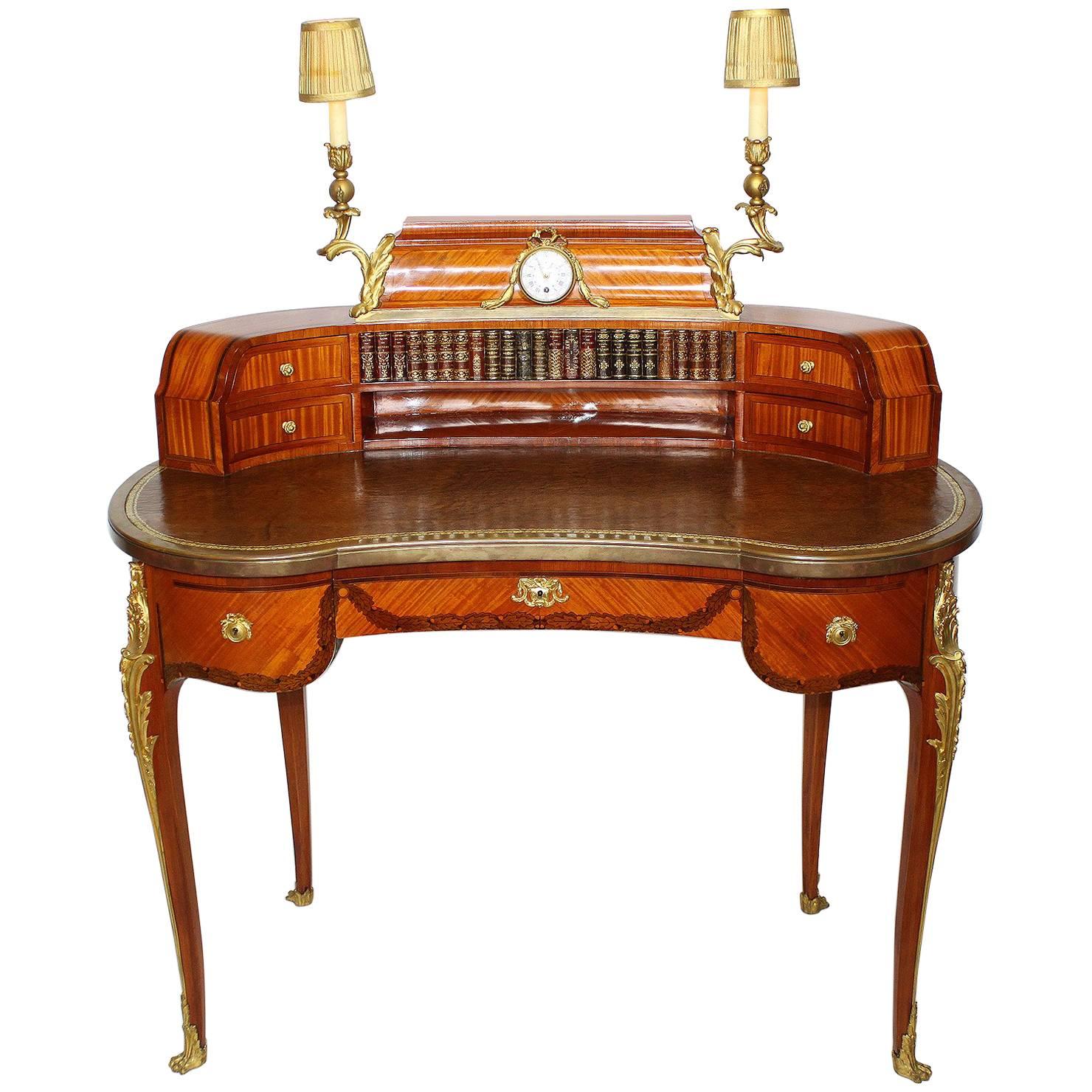 Französischer Schreibtisch für Damen im Louis-XV-Stil des 19. Jahrhunderts aus Tulpenholz und Goldbronze