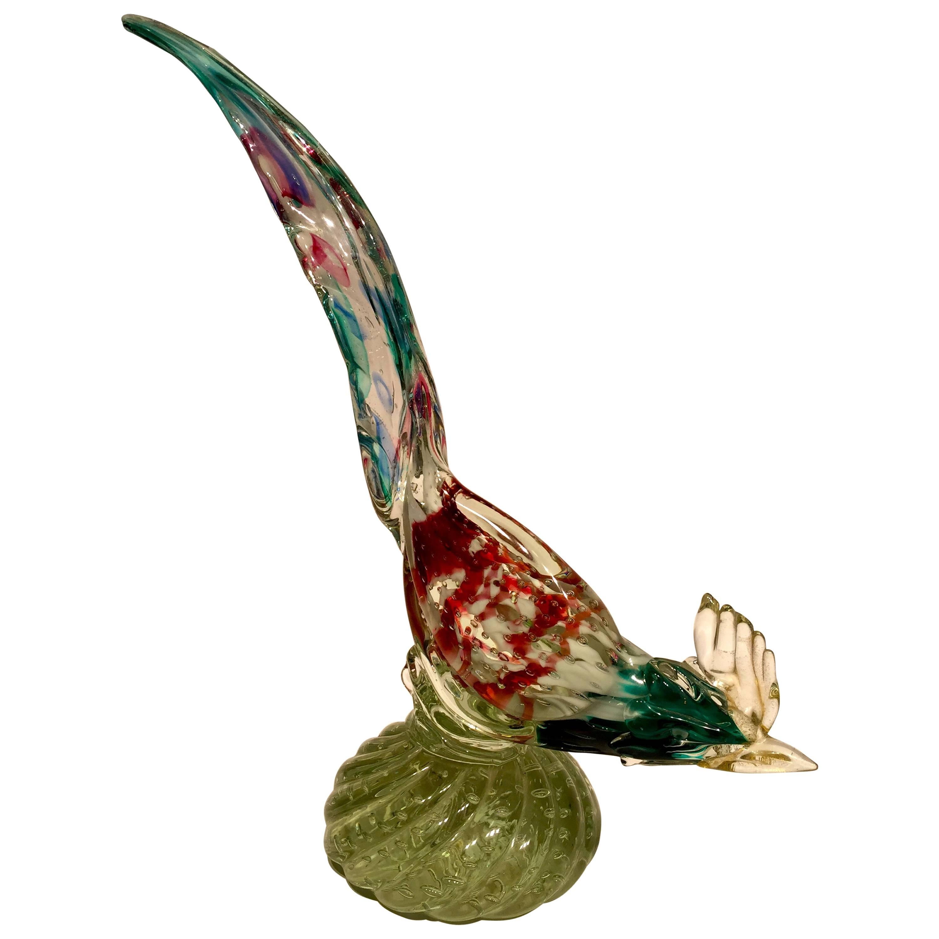 Albarelli 1950 Multi-Color Cock in Murano Glass with Gold Leaf For Sale