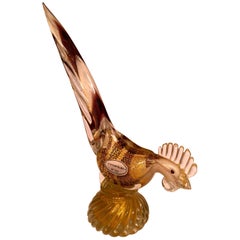 Barbini 1950 Multi-Color Cock in Murano Glass with Gold Leaf