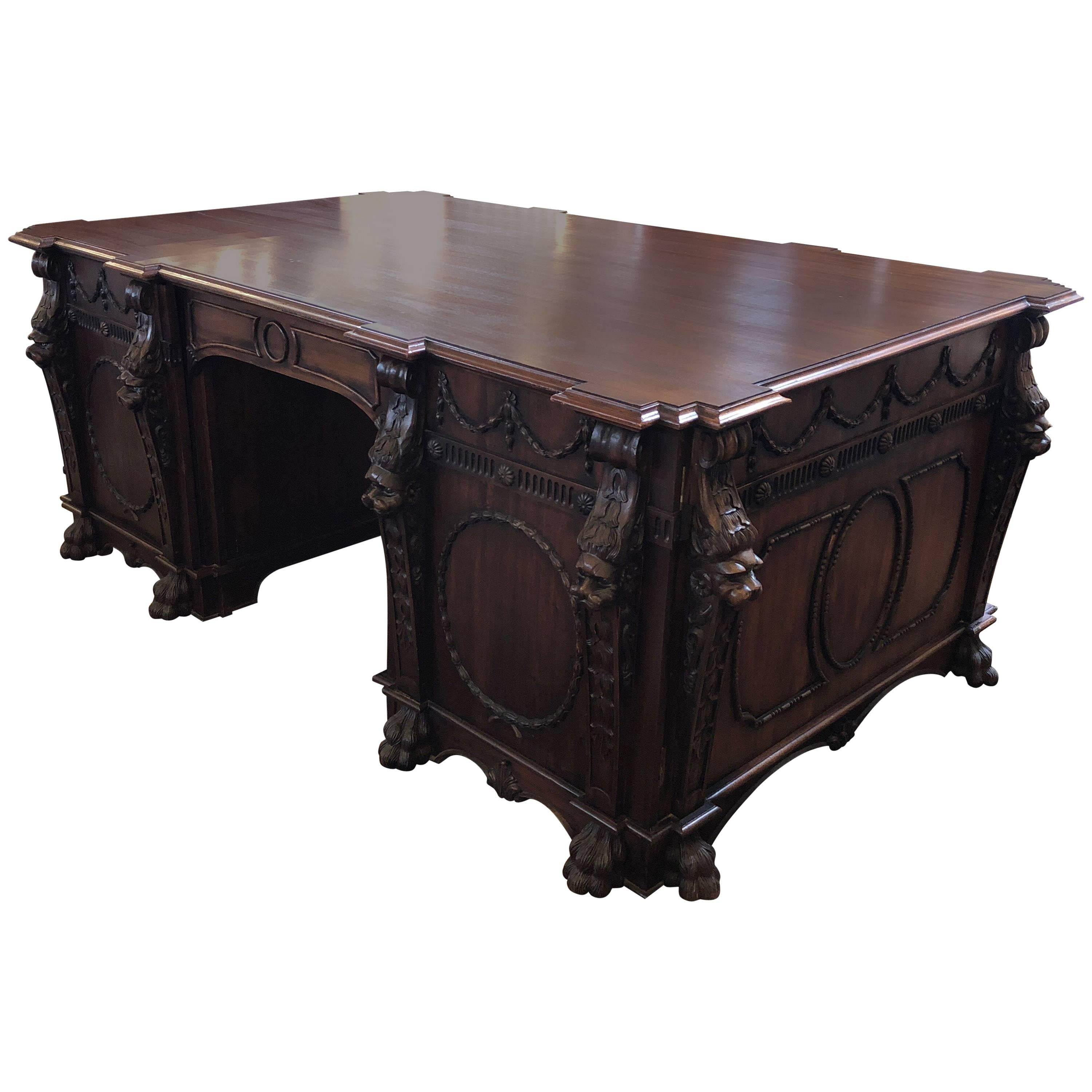 Carved Reproduction Partners Desk at 1stDibs reproduction desk