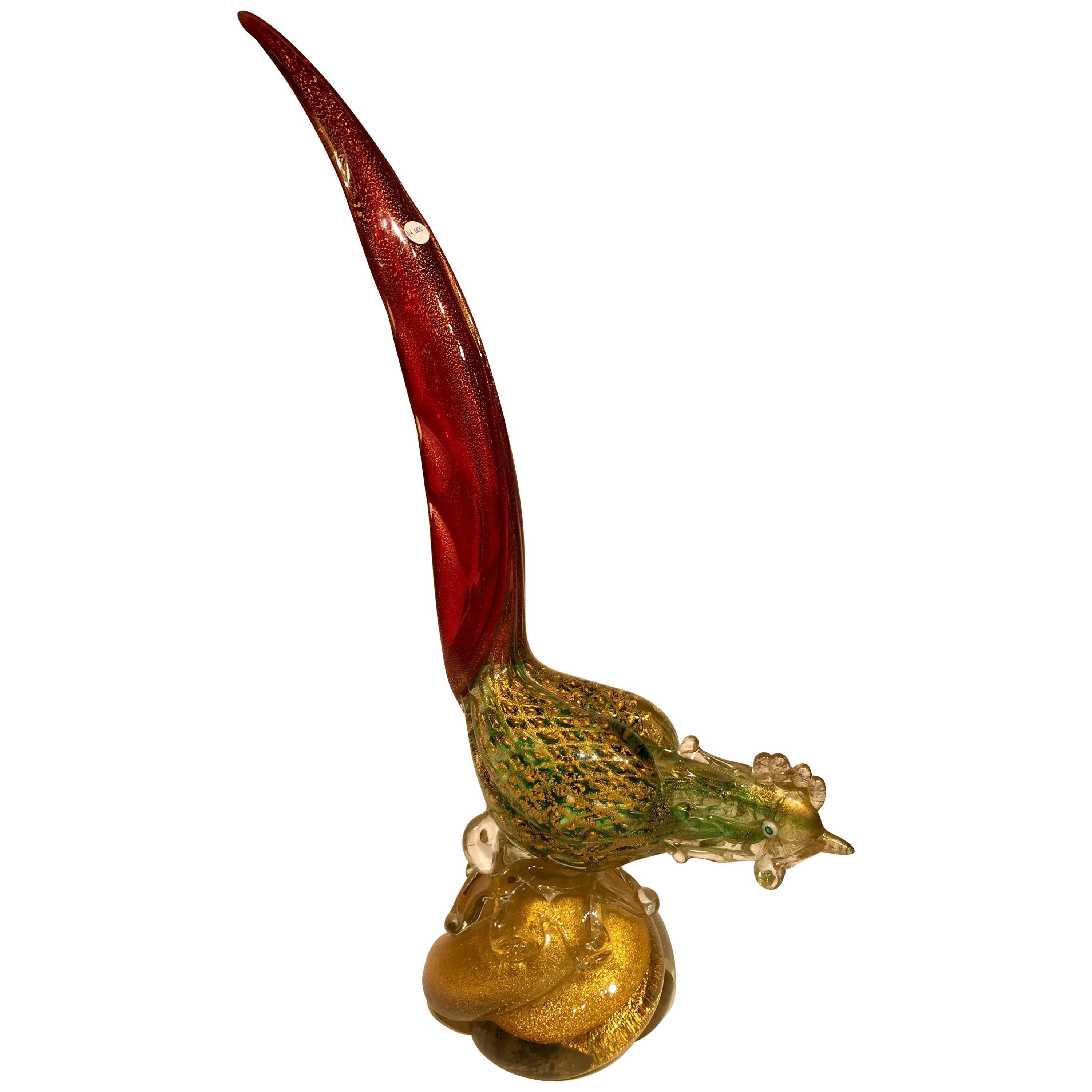 Cenedese 1950 Multi-Color Cock in Murano Glass with Gold Leaf For Sale