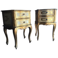 Italian Bedside Tables Cabinets Rococo Gilded, Venetian, 20th Century