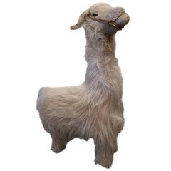 Vintage Midcentury Wool Llama Ottoman