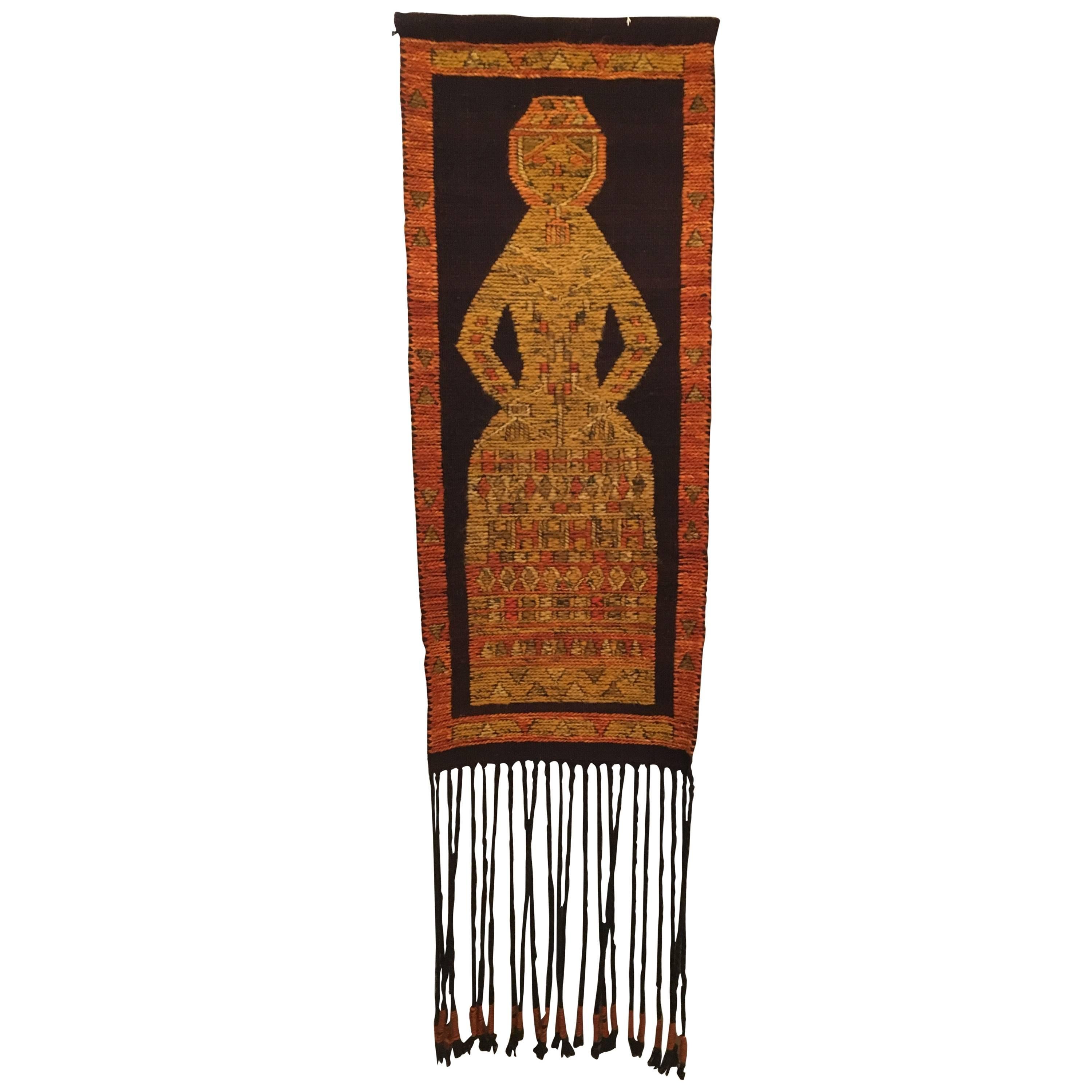Vintage Figural Woven Wall Hanging Tapestry