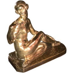 Vintage Large Art Deco Bronze Statue Marcel Bouraine "Awakening"