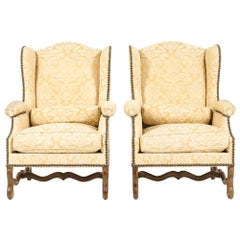 Vintage Pair of French Wingback Armchairs