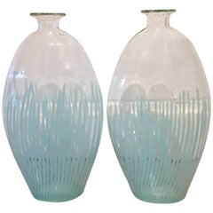 Vintage Glass Turquoise Stripe Vases